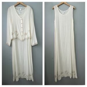 Kindred Spirit Dress Jacket Set Size S Sheer Maxi Shell Beach Coastal Vacation